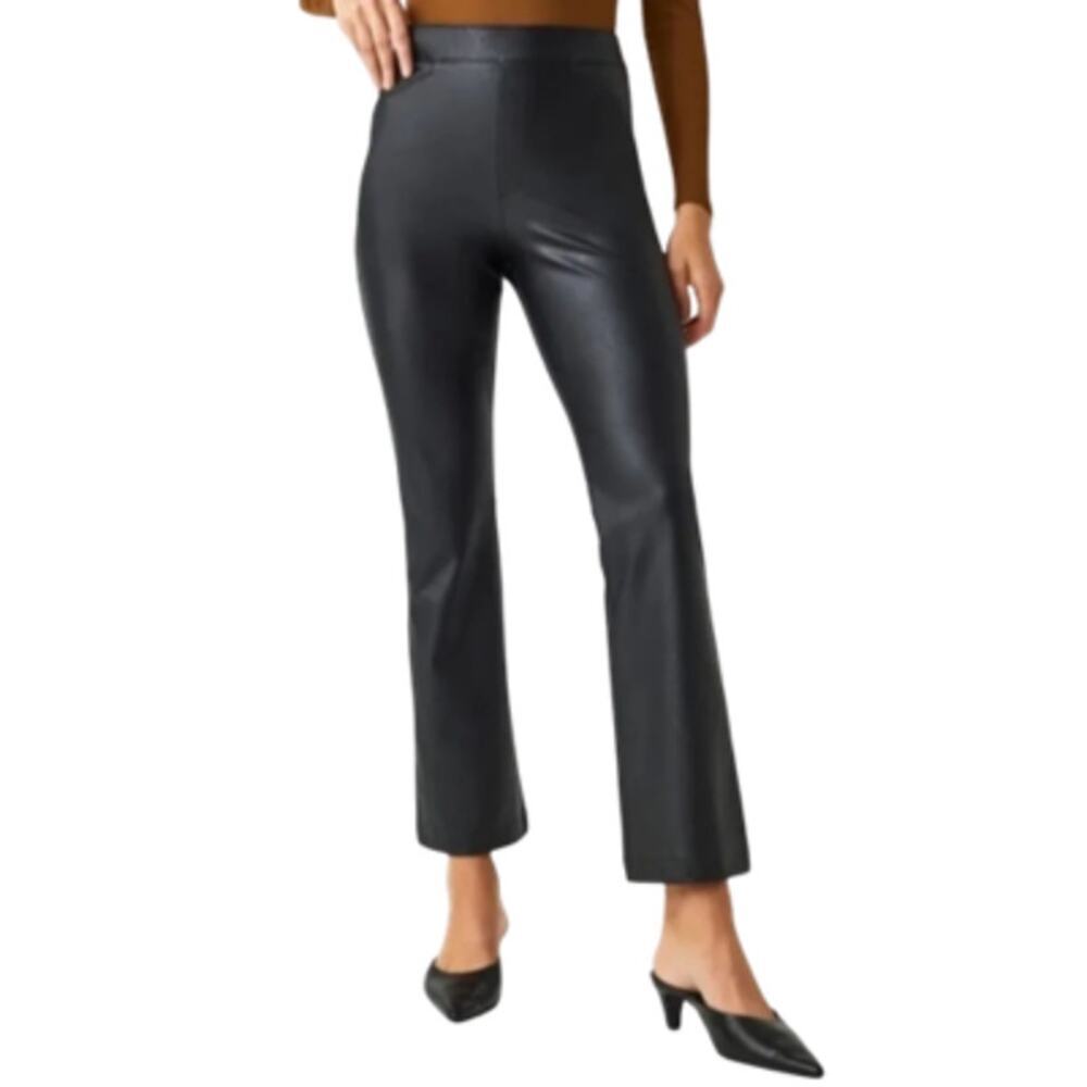 SPANX Leather-Like Cropped Kick Flare Pant Luxe Black Pull On Pants Plus Size 1X